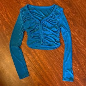 Retro ruched blue crop top